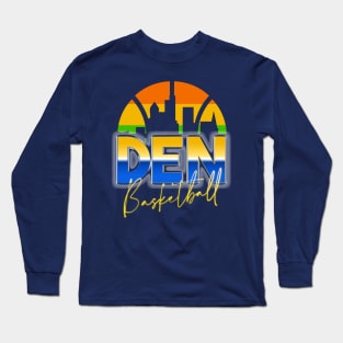 Denver Basketball Retro 90s Chrome Skyline Long Sleeve T-Shirt